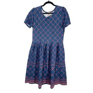 LuLaRoe, Size XL, Blue & Pink Geometric Carly Dress, Midi, Dot Print, EUC